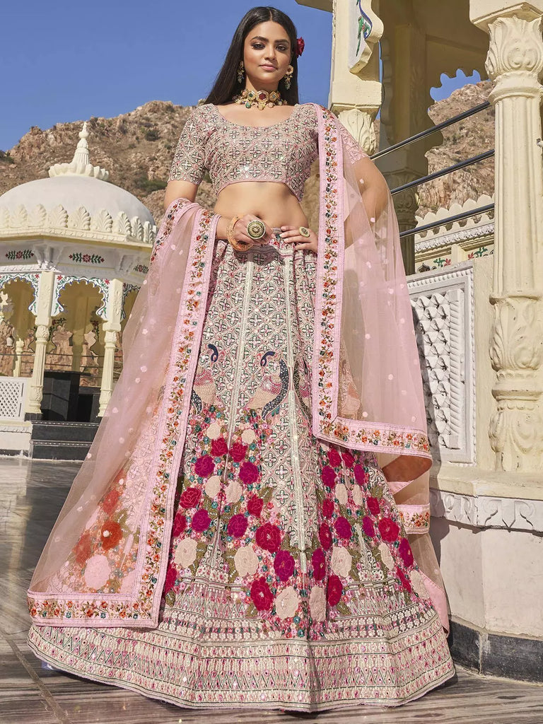 Pink Bridal Net Suit With Heavy Border 3954SL06